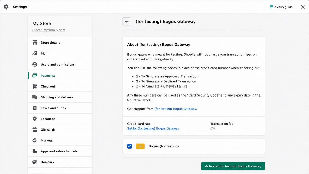 Shopify Test Orders With the Bogus Gateway