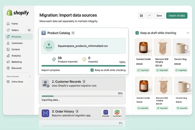 Shopify import process for Squarespace migration