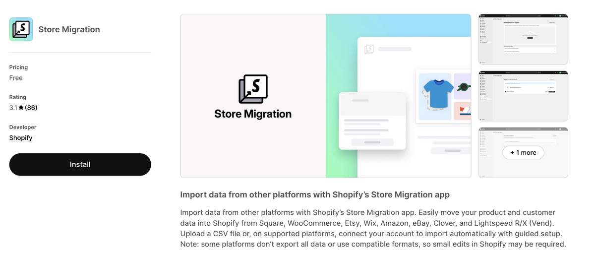 Use Store Migration app to migrate to Shopify