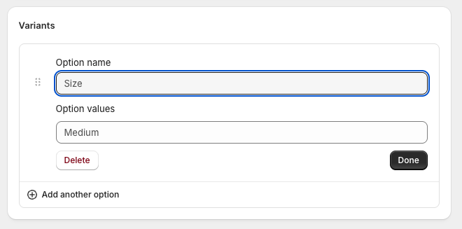 Set variants when adding products to Shopify manually