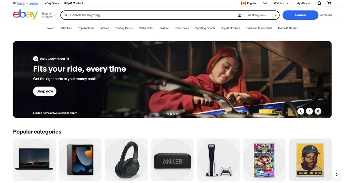 eBay Canada, one of the best dropshipping suppliers in Canada