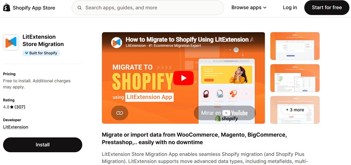 LitExtension Shopify Store app to migrate from Magento