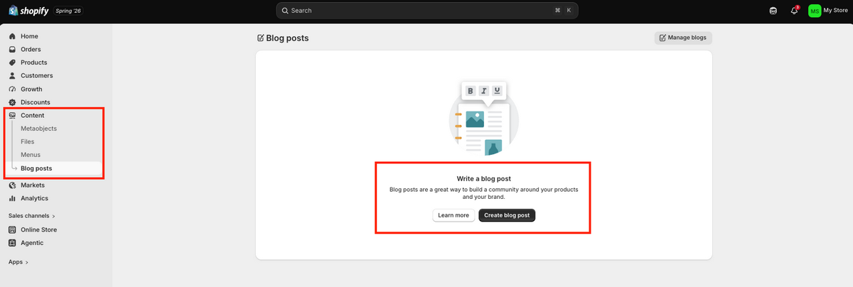 Start a blog for Shopify dropshipping SEO