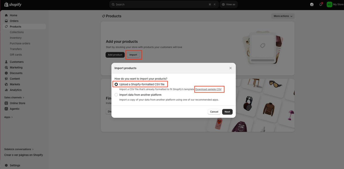 Download CSV file from Shopify to import products from CJ Dropshipping
