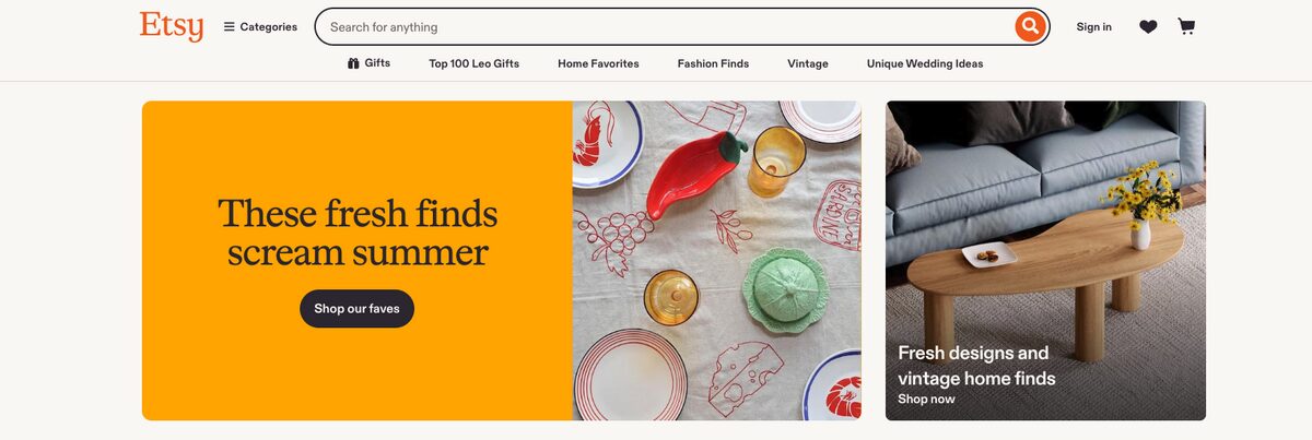Etsy, one of the best free dropshipping suppliers for Shopify in 2026