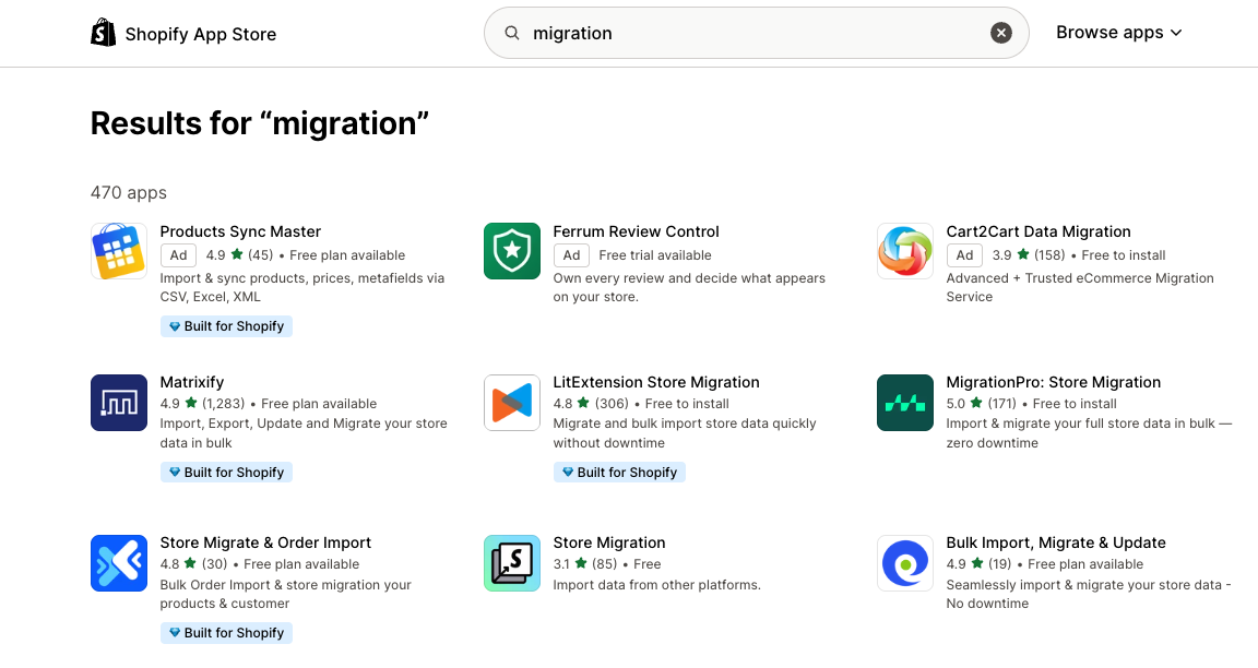 Migration tools for PrestaShop to Shopify migration