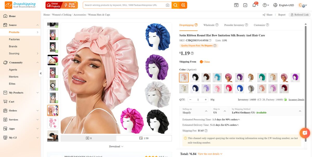 Satin Bonnets and Heatless Curling Sets CJ Dropshipping Products