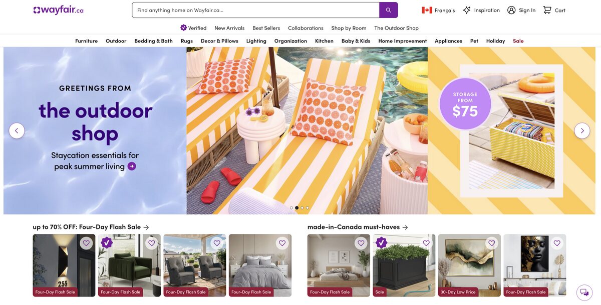 Wayfair Canada, one of the best dropshipping suppliers in Canada