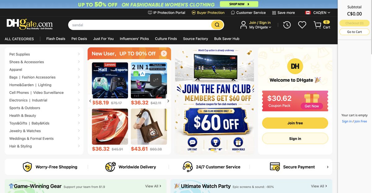 DHGate Canada, one of the best dropshipping suppliers in Canada