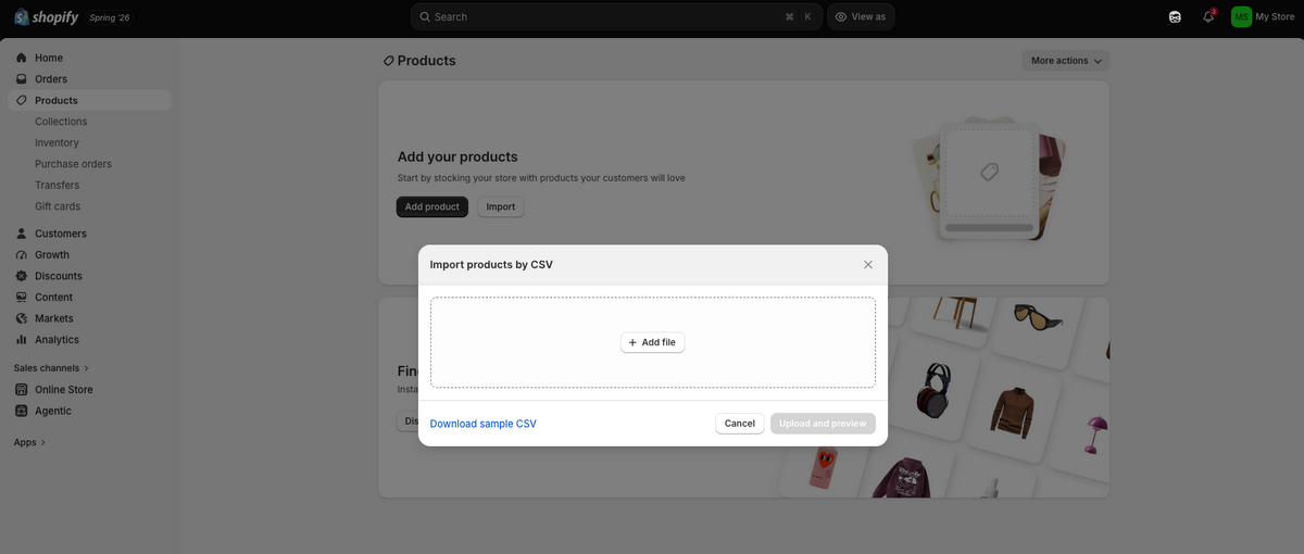 Upload CSV file to import products from CJ Dropshipping to Shopify