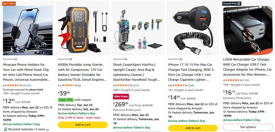 Car accessories on Amazon as best products to sell on Shopify in 2026