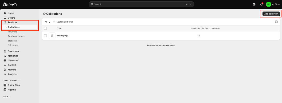 Collections for adding products to Shopify
