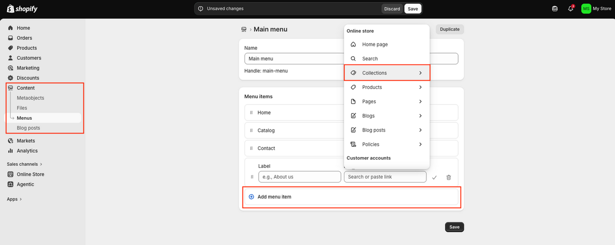 Link product collections to Menu when adding products to Shopify