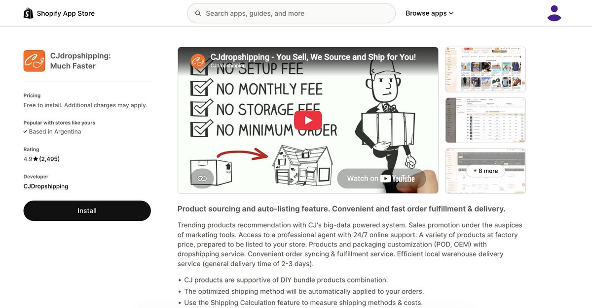 CJ Dropshipping app on Shopify app store