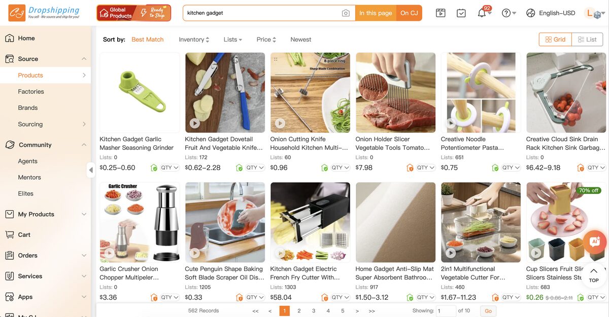 CJ Dropshipping catalog to import products to Shopify