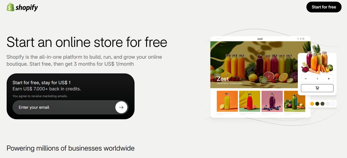 Shopify's main site