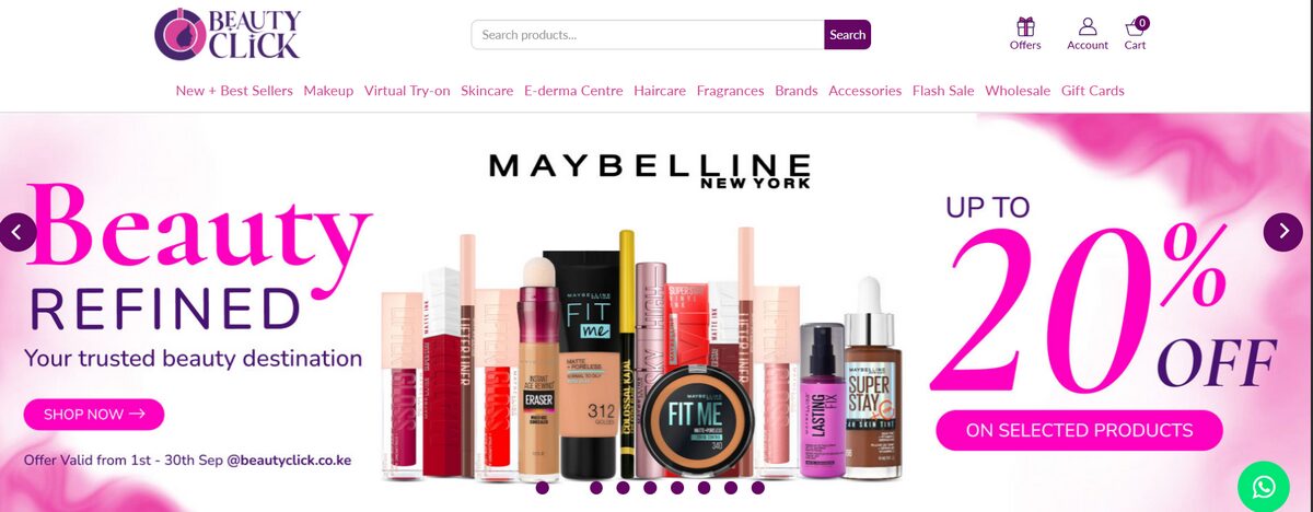 Example of a online beauty products store