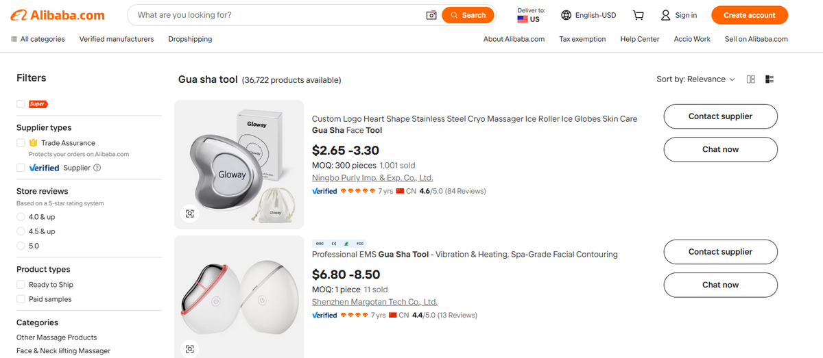 Alibaba listings for Gua Sha Tools