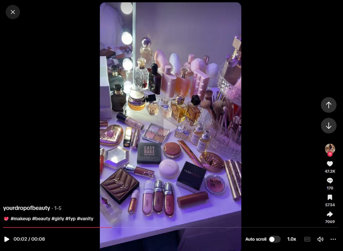 TikTok screenshot of beauty products