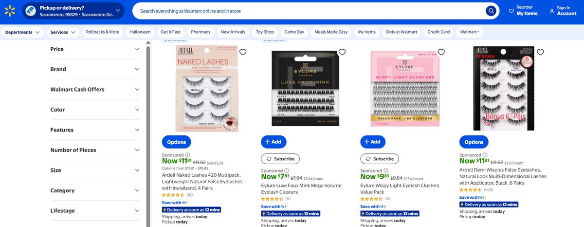 False Eyelashes on Walmart
