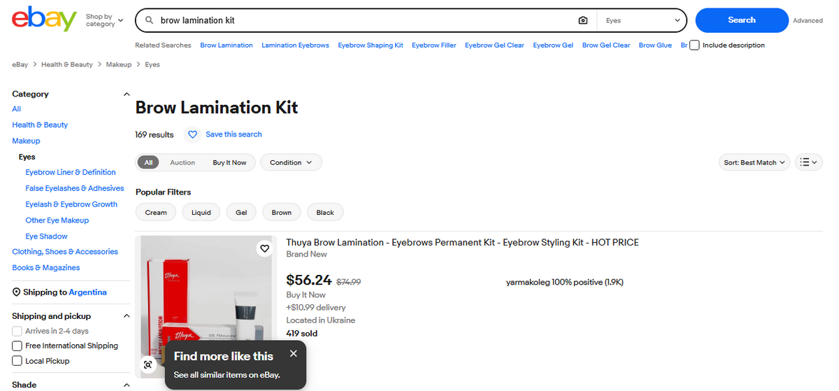 Ebay results for Brow Gel & Lamination Kits