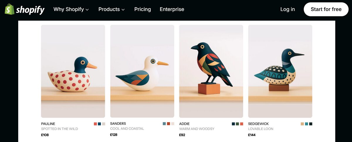 Shopify store displaying products with prices