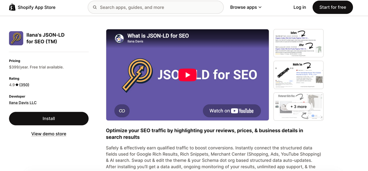 JSON-LD for SEO from the Shopify App Store