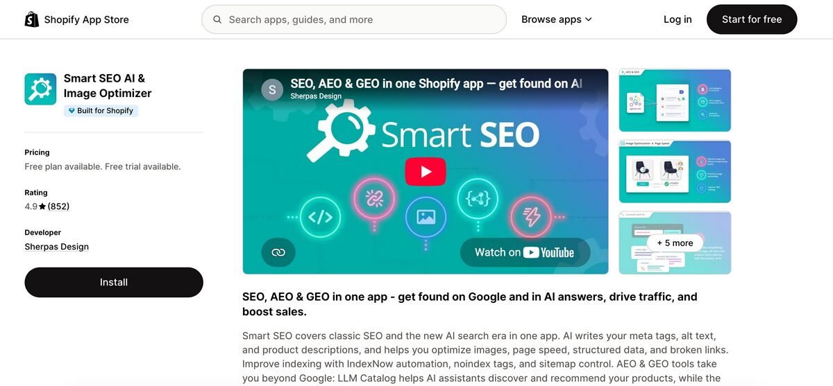 Smart SEO shopify app store