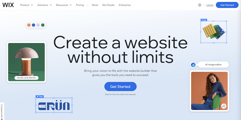 Wix's homepage