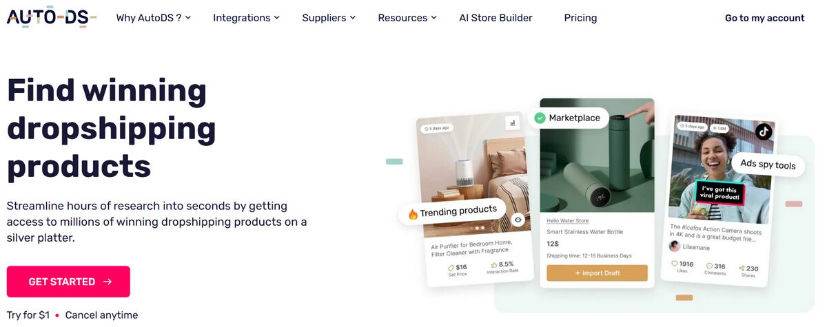 AutoDS product research tools for finding trending and winning dropshipping products