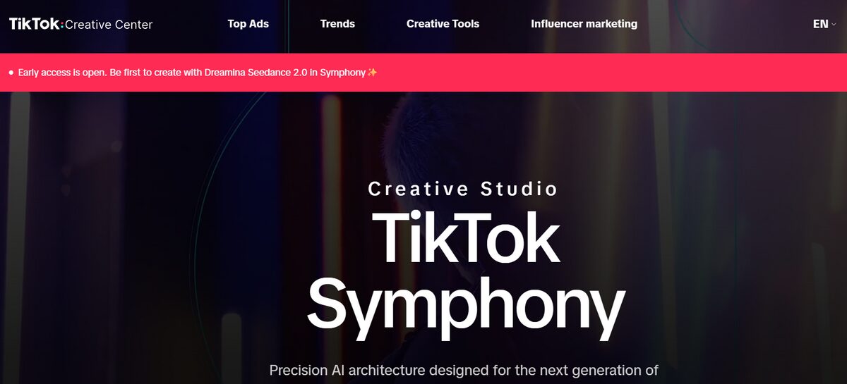 TikTok Creative Center interface for researching trends, ads, and creative content