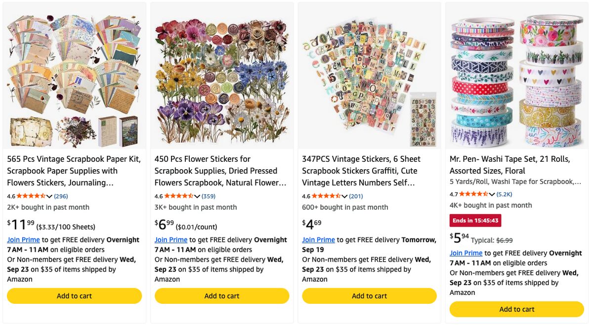 Scrapbooking materials on Amazon, one of the best craft supplies for dropshipping