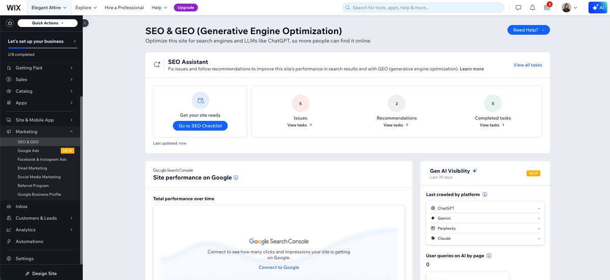 Wix's SEO settings