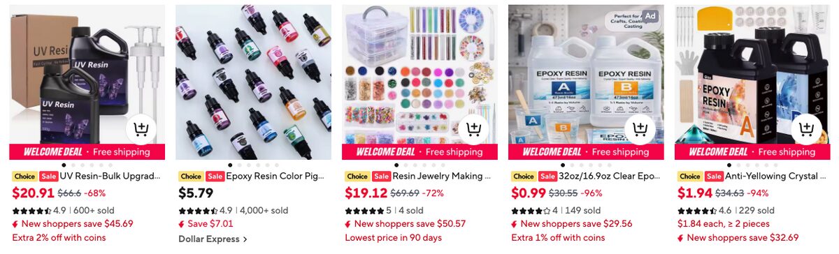Resin & epoxy supplies on AliExpress, one of the best craft supplies for dropshipping