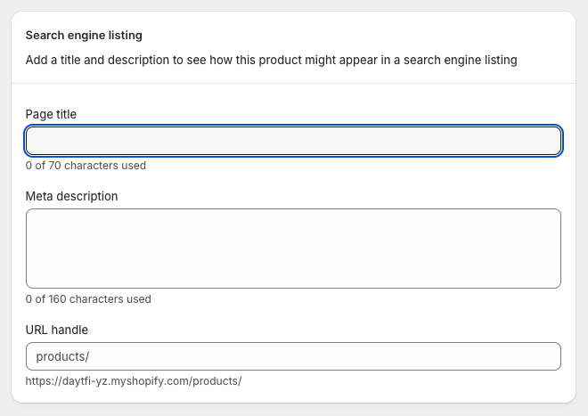 Shopify's SEO settings