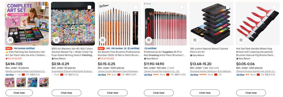 Painting & drawing supplies on Alibaba, one of the best craft supplies for dropshipping