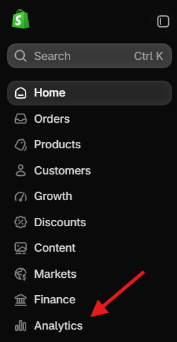 Where to find Shopify Sessions on the dashboard
