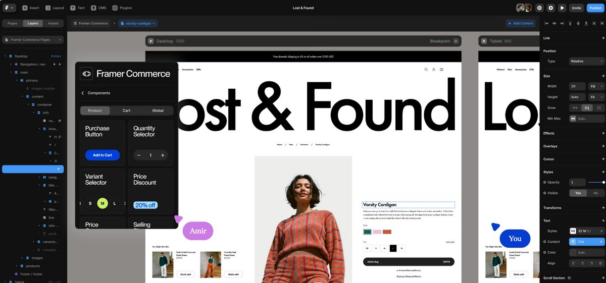 An example of a Framer's commerce store