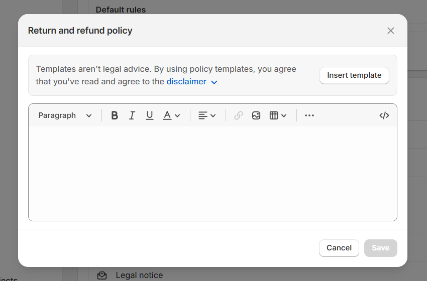 Shopify Refund policy template