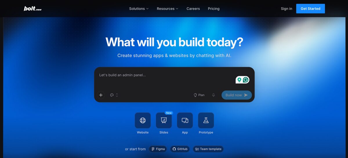 Bolt.new homepage screenshot