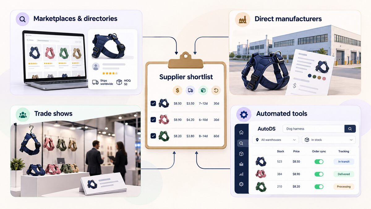 infographics with the four ways to find dropshipping suppliers