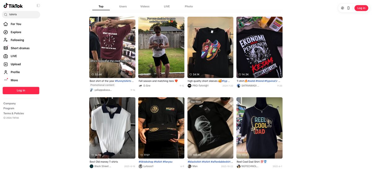 t-shirt short-form videos on TikTok