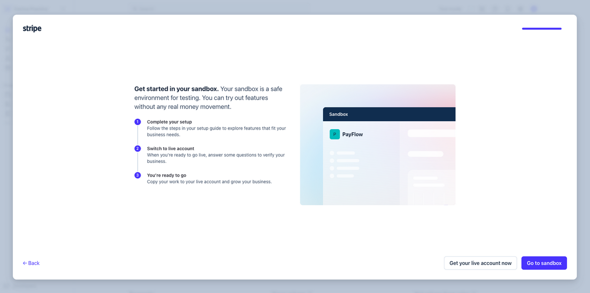 Stripe sandbox for testing checkout payments in a Base44 e-commerce store