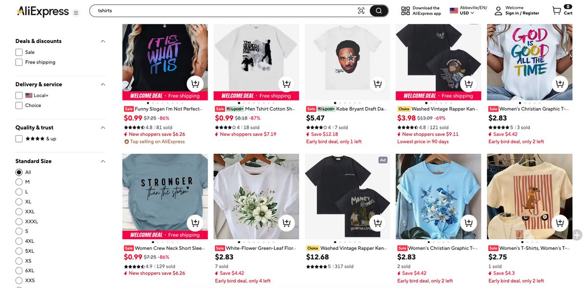 AliExpress for t-shirt dropshipping