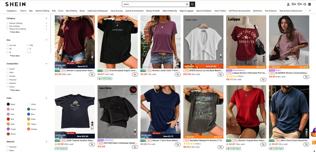 Shein for t-shirt dropshipping