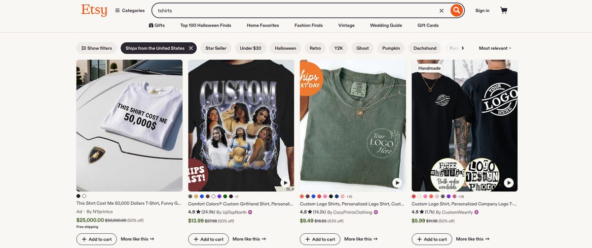 Etsy for t-shirt dropshipping