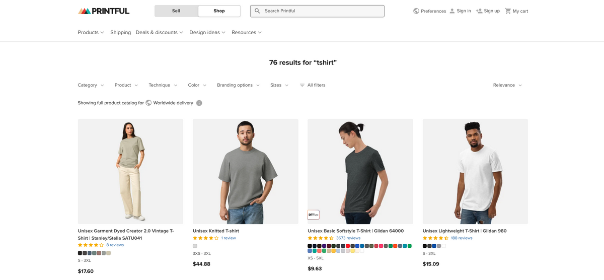 Printful for t-shirt dropshipping and print-on-demand