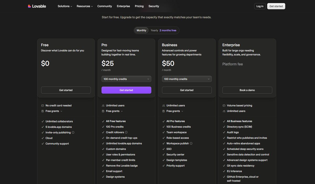 Lovable Pricing Plans